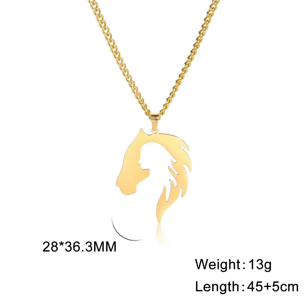 Horse Head Silhouette Girl Pendant Necklace Hollow Stainless Steel Choker for Women Fashion Jewelry Gift