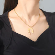 Horse Head Silhouette Girl Pendant Necklace Hollow Stainless Steel Choker for Women Fashion Jewelry Gift