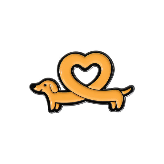 Cute Cartoon Dachshund Enamel Brooch Creative Love Heart Animal Sausage Dog Lapel Pin Badge Backpack Clothing Hat Accessories
