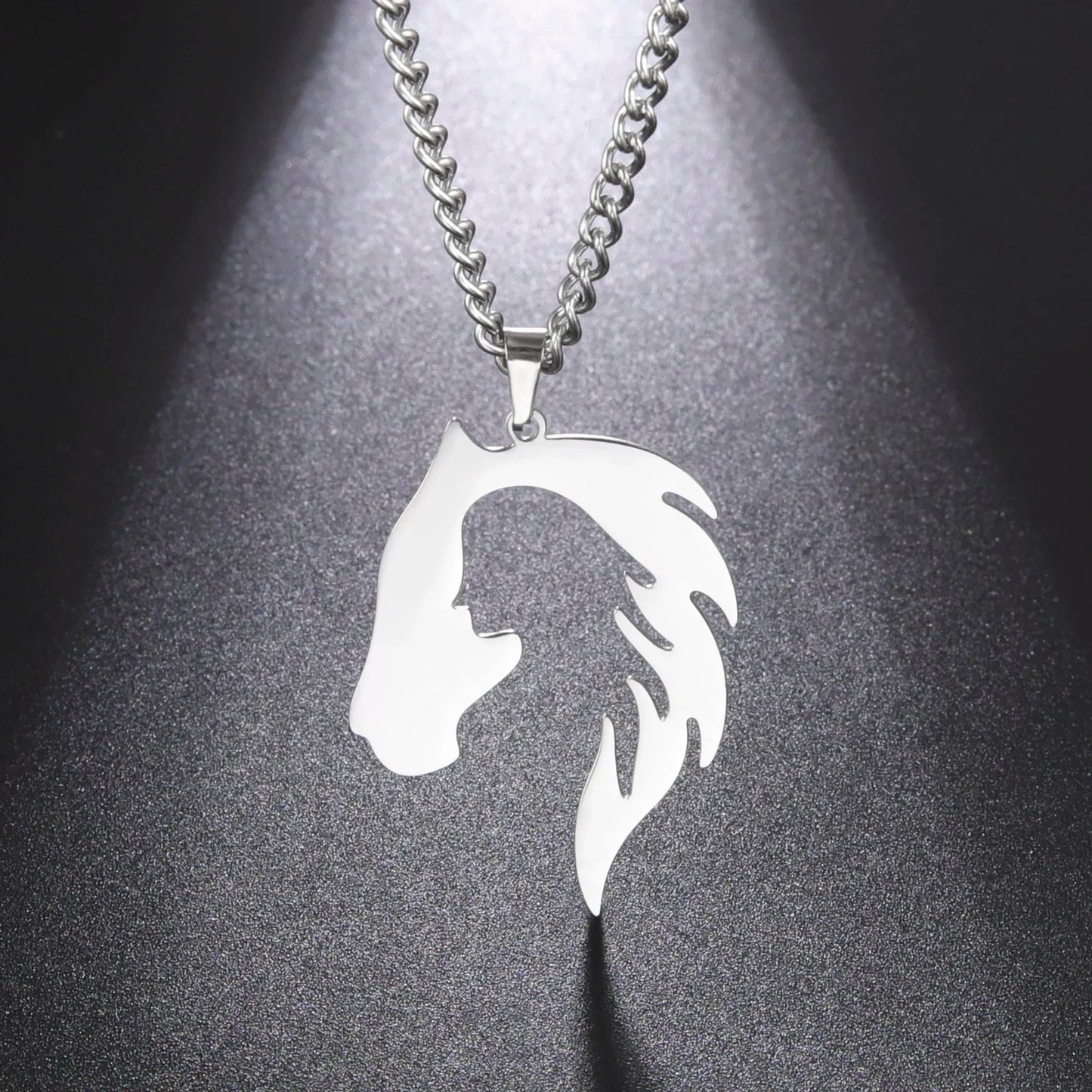 Horse Head Silhouette Girl Pendant Necklace Hollow Stainless Steel Choker for Women Fashion Jewelry Gift