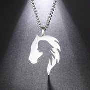 Horse Head Silhouette Girl Pendant Necklace Hollow Stainless Steel Choker for Women Fashion Jewelry Gift