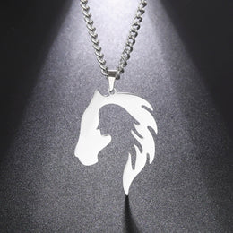 Horse Head Silhouette Girl Pendant Necklace Hollow Stainless Steel Choker for Women Fashion Jewelry Gift