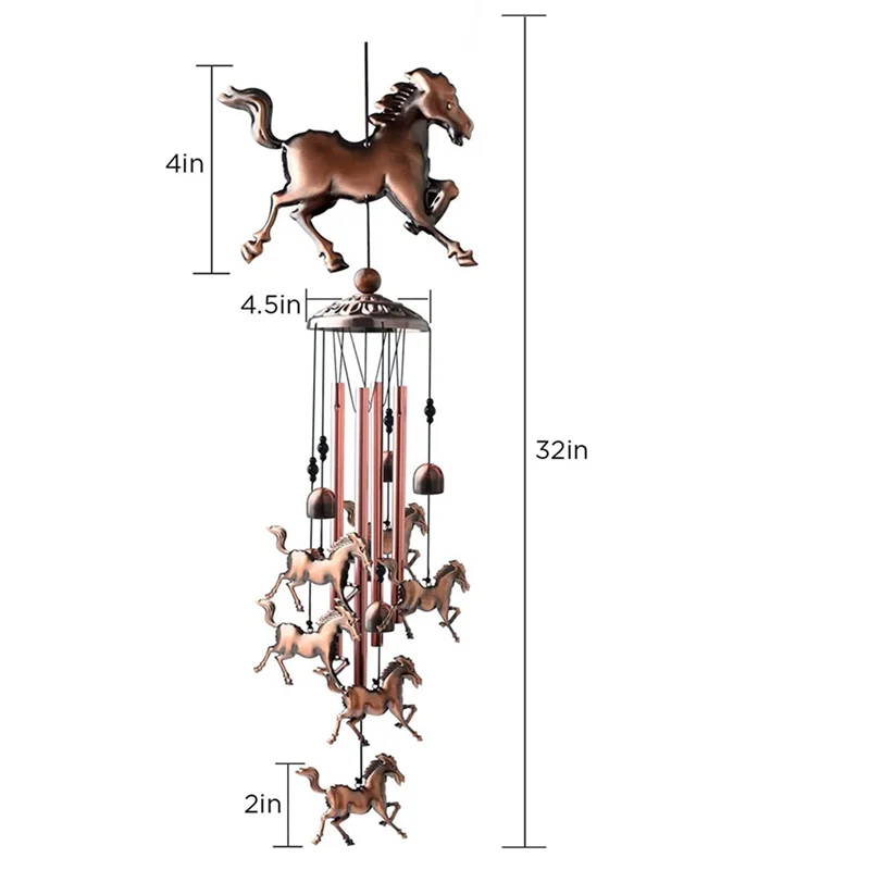 NOCM 2X Vintage Wind Chimes,Horse Wind Chimes Music Wind Chimes for Family Ladies Festivals Balconies Garden Decoration