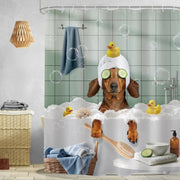 Funny Dog Shower Curtain Vintage Hilarious Dachshund Bath Soap Cute Animal Puppy Pets Bubbles Duck with Hooks Fabric Waterproof