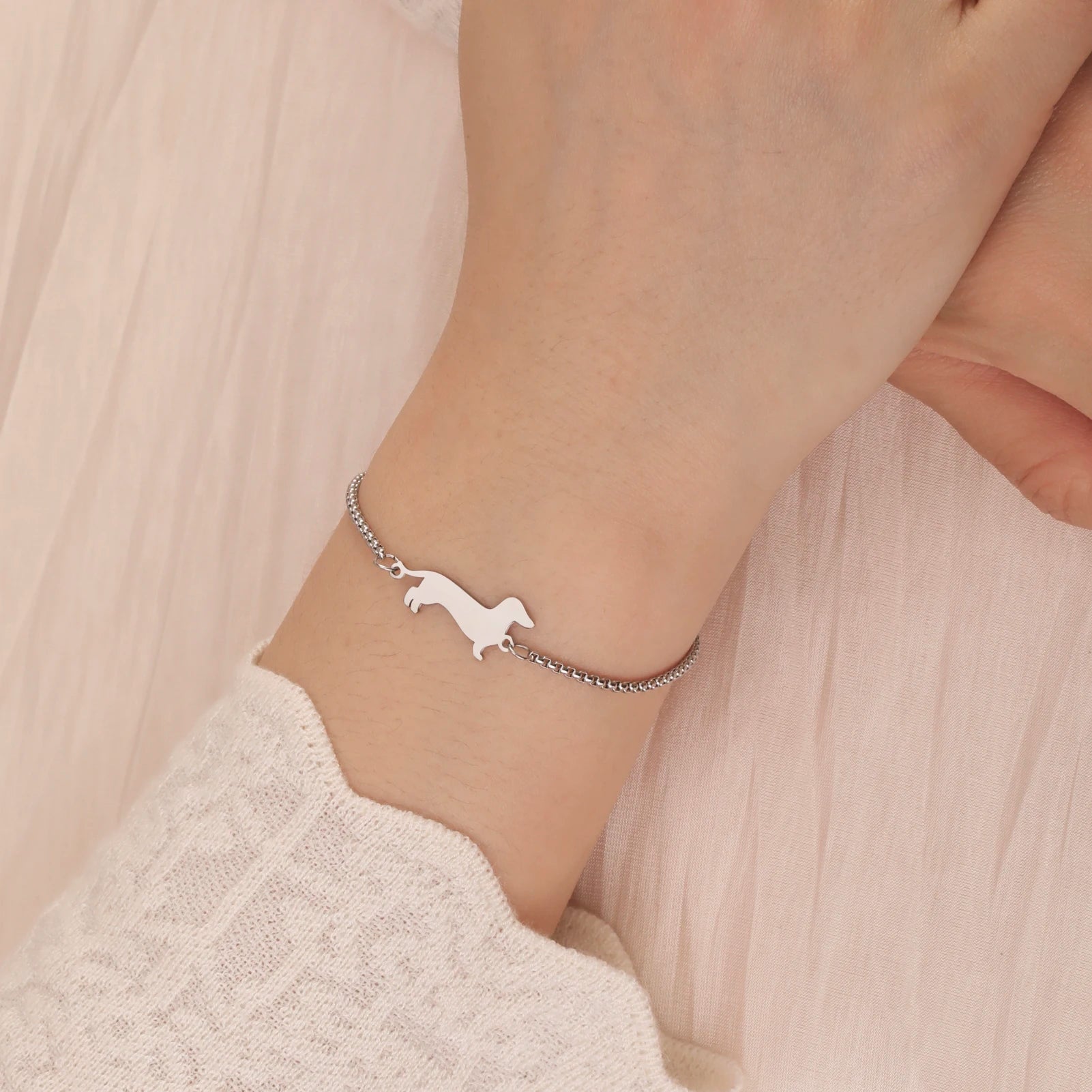 Dachshunds Sausage Dog Bracelets for Women Stainless Steel Double Layers Beads Chain Bracelets Jewelry Birthday Gift