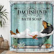 Funny Dog Shower Curtain Vintage Hilarious Dachshund Bath Soap Cute Animal Puppy Pets Bubbles Duck with Hooks Fabric Waterproof