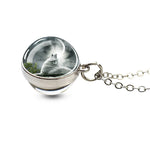 Men Fashion Wolf Necklace Wolf Head Glass Ball Pendant with Silver Color Chain Necklace Fantasy Jewelry