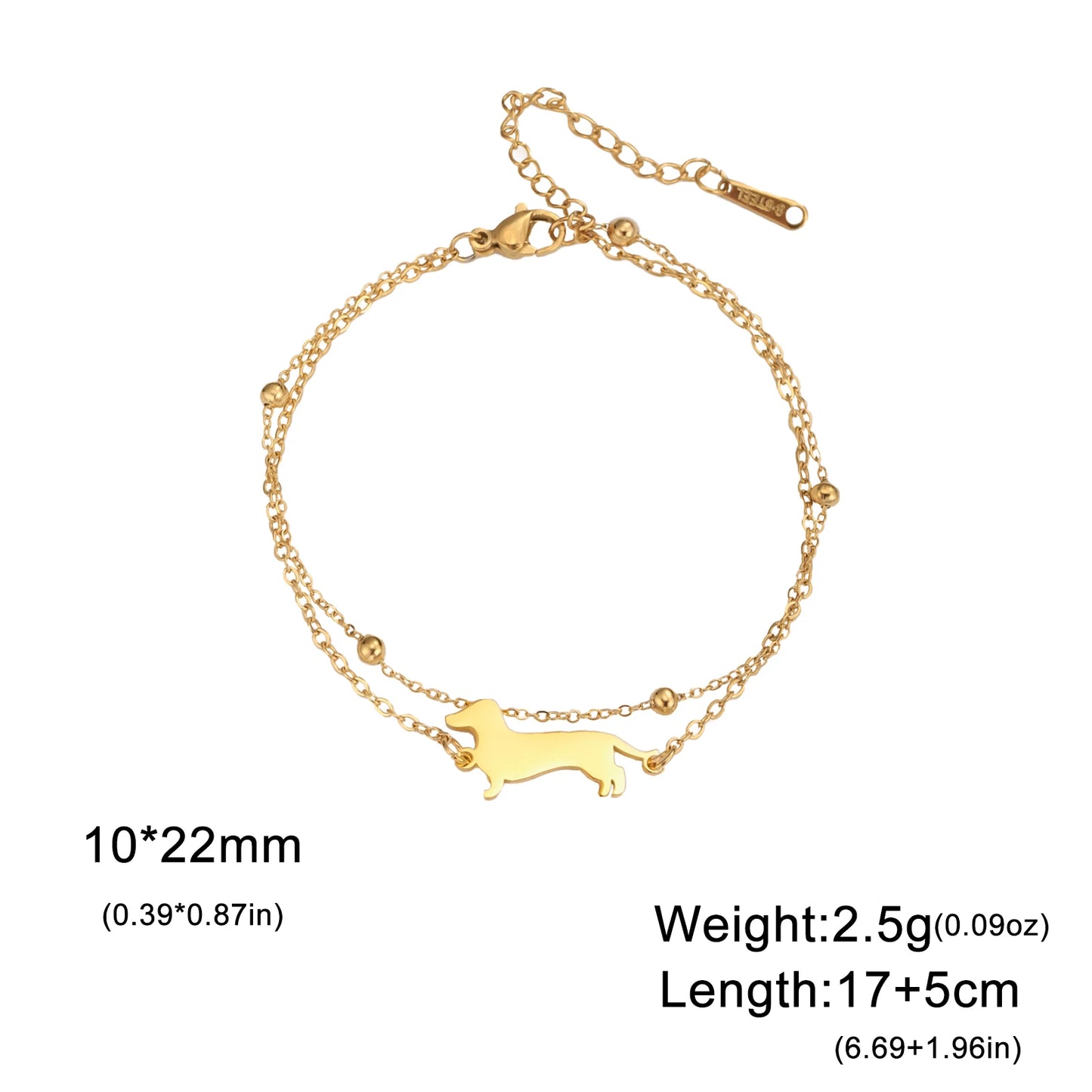 Dachshunds Sausage Dog Bracelets for Women Stainless Steel Double Layers Beads Chain Bracelets Jewelry Birthday Gift