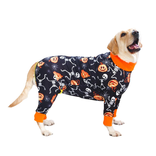 2024 New Halloween Prints Dog Four-Legged Suit for Large Medium Bodysuit Dogs Pajamas PJS Full Body for Shedding Prevent Licking