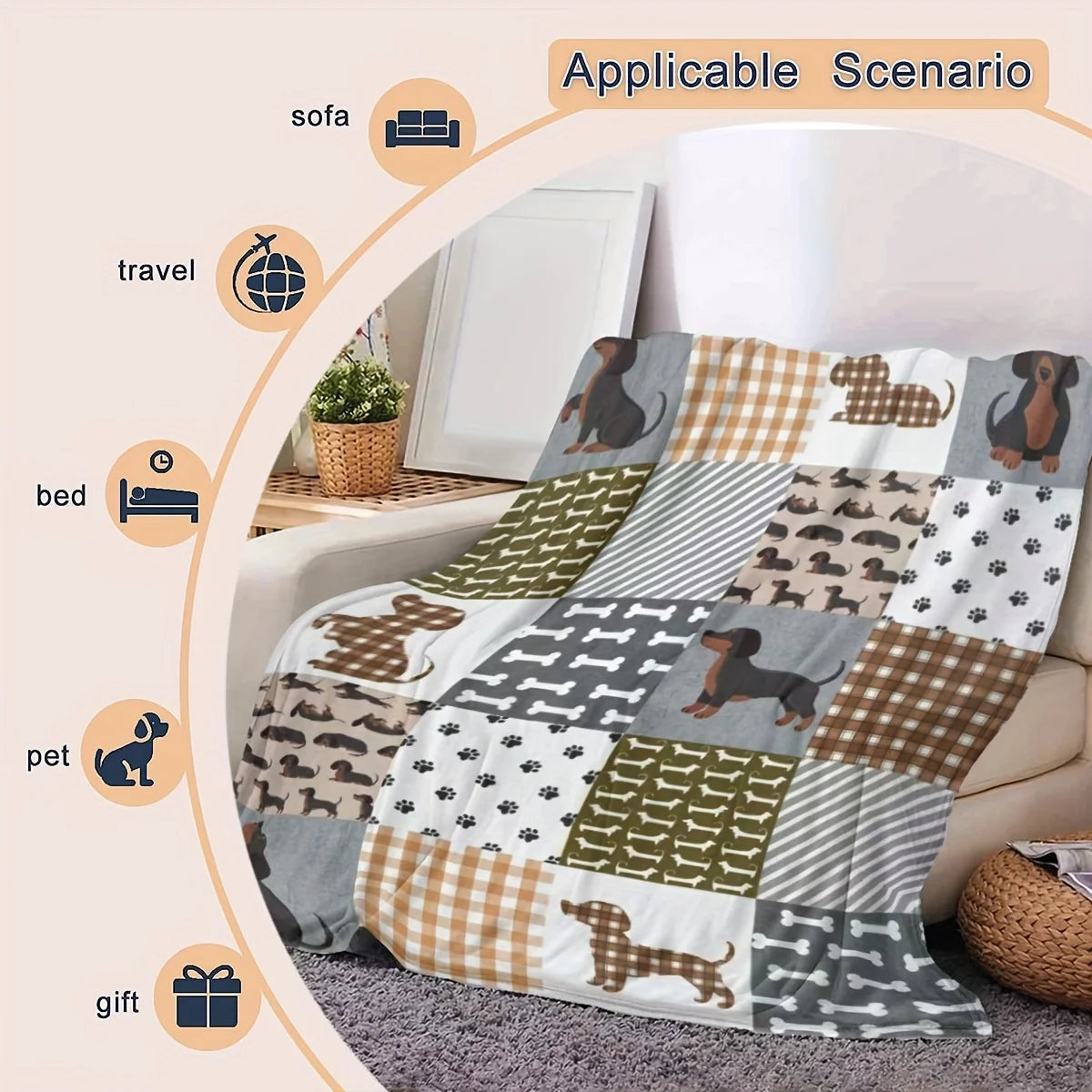 Dachshund Blanket, Soft and Lightweight Flannel Blanket, a Gift for Pet Lovers. the Covering Blanket Is Suitable for Bed, Sofa,
