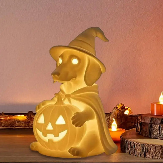 Halloween Ghost Dog Ornament Spooky Halloween Ghost Dog Night Lamp for Home Office Decor Glowing Translucent Puppy Statue