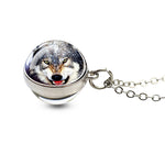 Men Fashion Wolf Necklace Wolf Head Glass Ball Pendant with Silver Color Chain Necklace Fantasy Jewelry