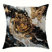 Black and Gold Rose Butterfly Luxury Pillowcasebedroom Living Room Sofa Home Decor Polyester Cushion Cover with Zipper