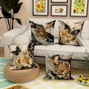 Black and Gold Rose Butterfly Luxury Pillowcasebedroom Living Room Sofa Home Decor Polyester Cushion Cover with Zipper