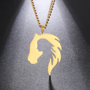 Horse Head Silhouette Girl Pendant Necklace Hollow Stainless Steel Choker for Women Fashion Jewelry Gift