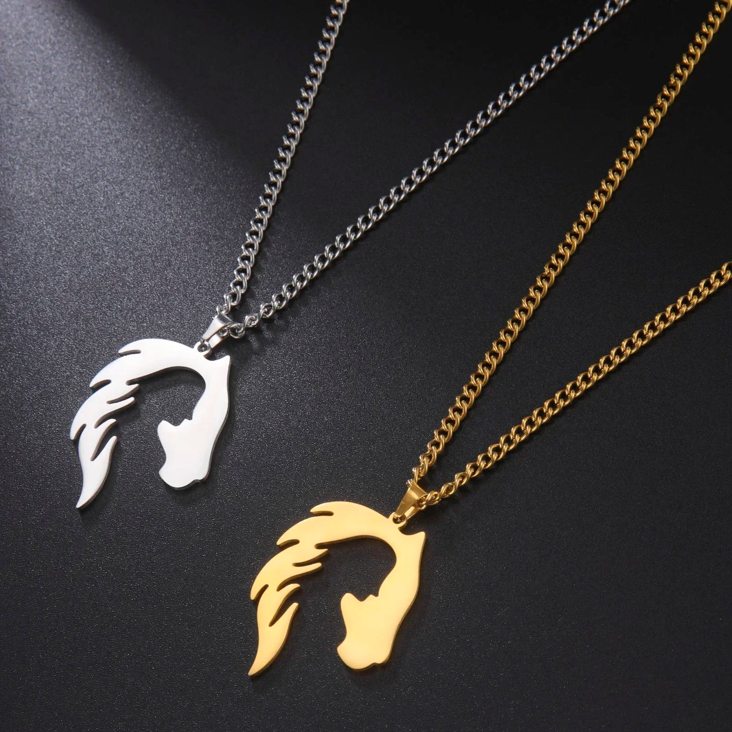 Horse Head Silhouette Girl Pendant Necklace Hollow Stainless Steel Choker for Women Fashion Jewelry Gift