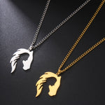 Horse Head Silhouette Girl Pendant Necklace Hollow Stainless Steel Choker for Women Fashion Jewelry Gift
