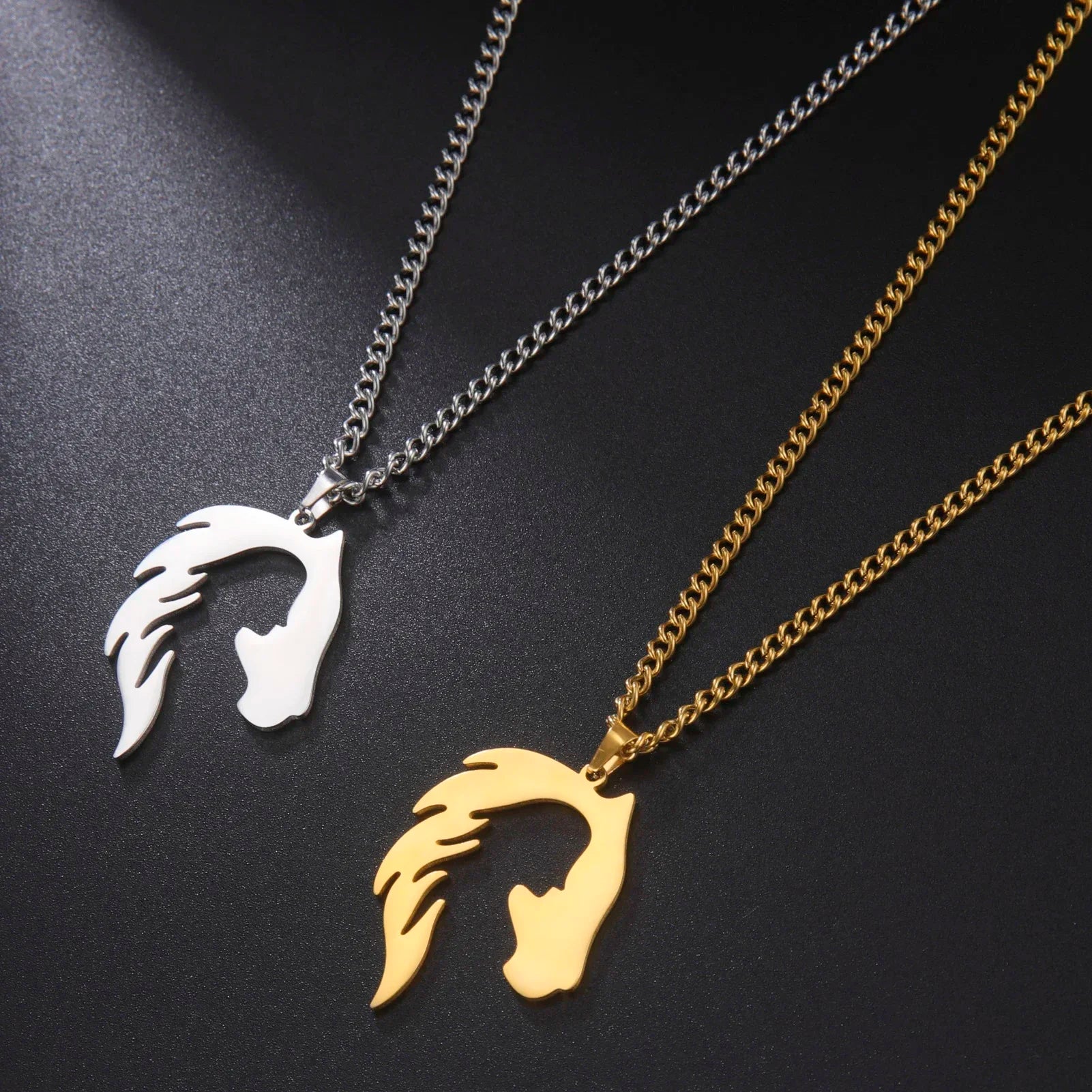 Horse Head Silhouette Girl Pendant Necklace Hollow Stainless Steel Choker for Women Fashion Jewelry Gift