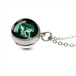 Men Fashion Wolf Necklace Wolf Head Glass Ball Pendant with Silver Color Chain Necklace Fantasy Jewelry