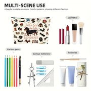 Women'S Cosmetic & Travel Organizer Bag - Cute Dachshund Dog Makeup Pouch with Zipper Closure, Beige Makeup Case