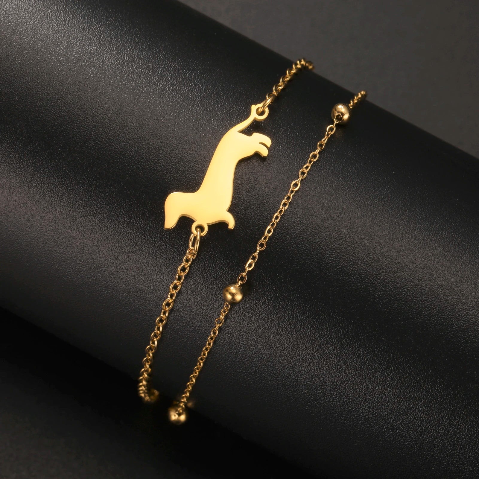 Dachshunds Sausage Dog Bracelets for Women Stainless Steel Double Layers Beads Chain Bracelets Jewelry Birthday Gift