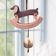 Wooden Sausage Dog Carousel Wind Chime Pendant with Bell 3D Dachshund Shape Wind Chime Cartoon Car Charm Ornament