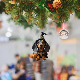 Halloween Decor 2D Dog Ornament Flat Printing Ornament Cute Dachshund Pendant for Holiday Decor Home Decor Car Accessory