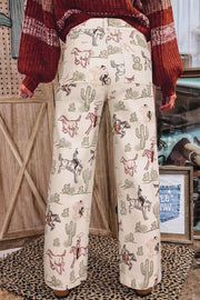 Western Print Straight Leg Ankle-Length Horse Print Pocket Jeans
