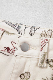 Western Print Straight Leg Ankle-Length Horse Print Pocket Jeans