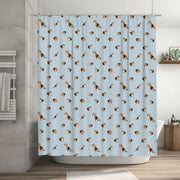 Blue Plaid Dog Pattern Shower Curtain Cute Beagle Print Home Decoration Waterproof Bath Mat Cover Size 72X84Inches for Bathroom