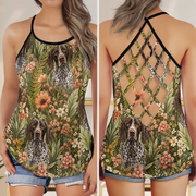German Shorthaired Pointer Dog Theme Criss Cross Open Back Tank Top