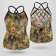 German Shorthaired Pointer Dog Theme Criss Cross Open Back Tank Top