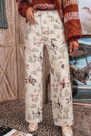 Western Print Straight Leg Ankle-Length Horse Print Pocket Jeans