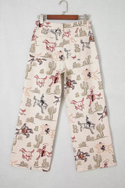 Western Print Straight Leg Ankle-Length Horse Print Pocket Jeans