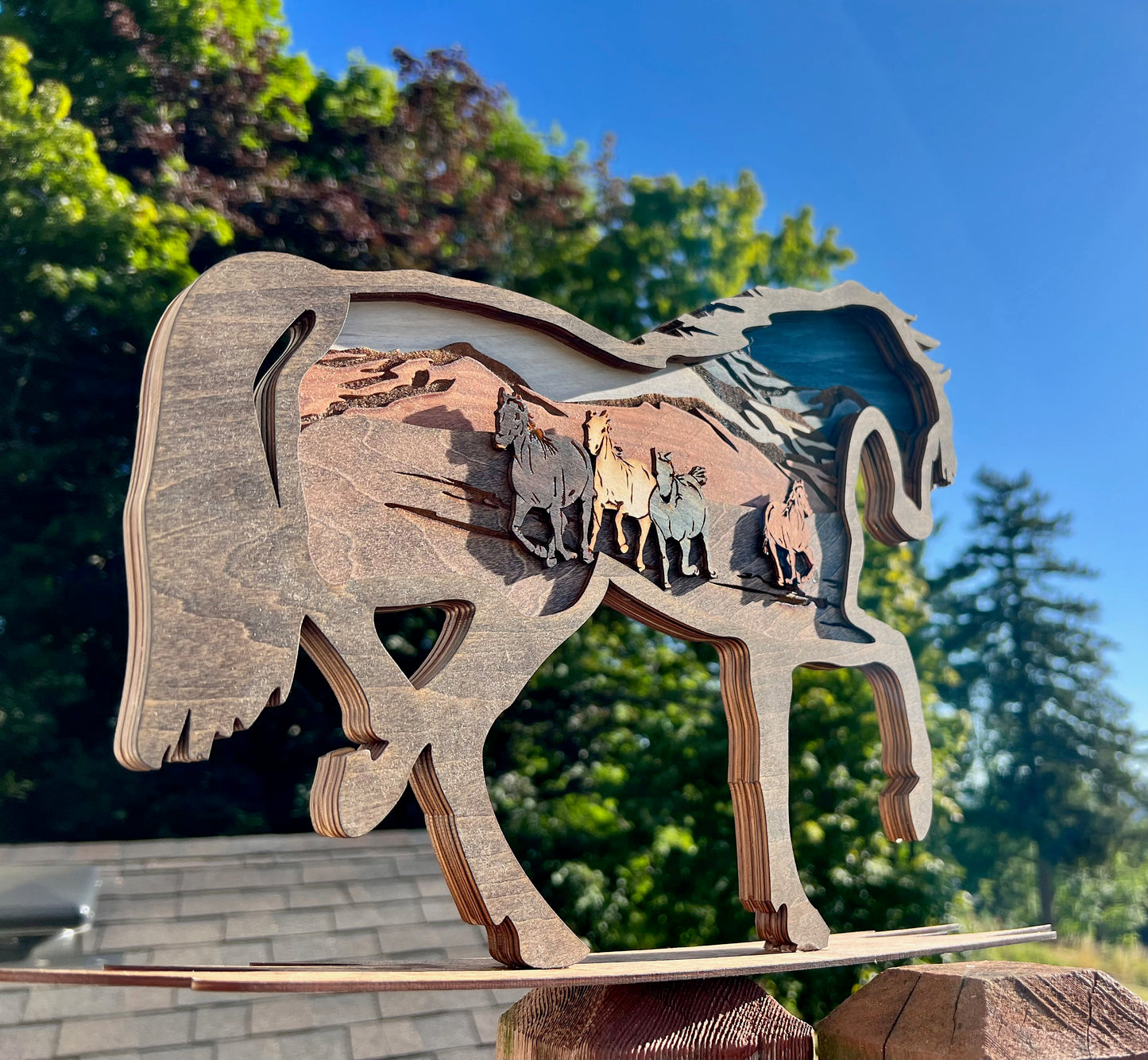 3D Layered Wood Horse Wall Art - Handcrafted Rustic Equestrian Decor - Unique Gift for Horse Lovers