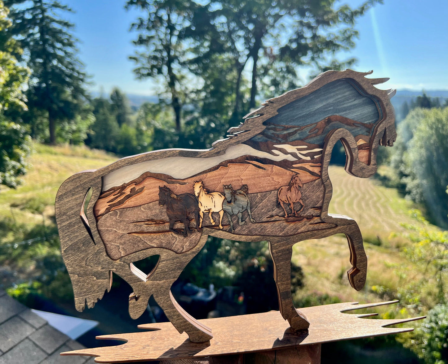 3D Layered Wood Horse Wall Art - Handcrafted Rustic Equestrian Decor - Unique Gift for Horse Lovers