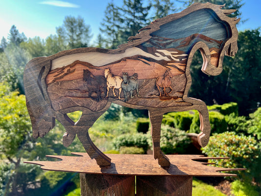 3D Layered Wood Horse Wall Art - Handcrafted Rustic Equestrian Decor - Unique Gift for Horse Lovers