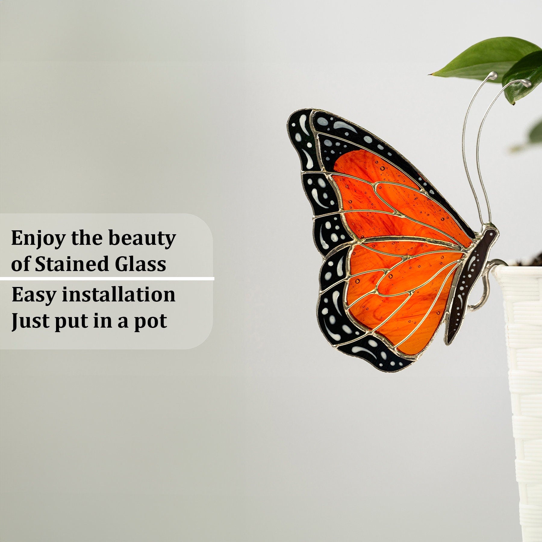 Stained Glass Butterfly Monarch Suncatcher Pot Decoration Gift for Women Light Catcher Sun Room Decor Village Style Father'S Day Gift