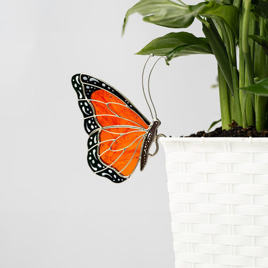 Stained Glass Butterfly Monarch Suncatcher Pot Decoration Gift for Women Light Catcher Sun Room Decor Village Style Father'S Day Gift