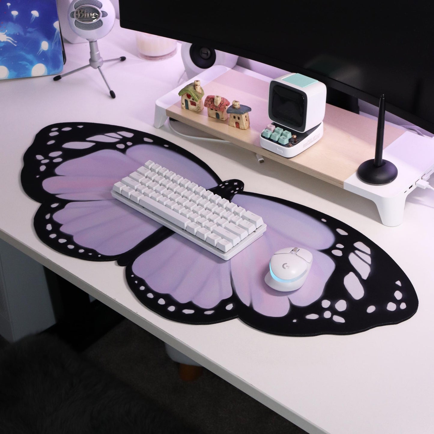 Lilac Butterfly Deskmat 90X40Cm Waterproof