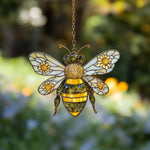 Bee Faux Stained Glass Suncatcher, Honeybee Acrylic Window Hanging, Garden Decor Gift, Faux Stained Glass Bee Ornament, Nature Lover Gift