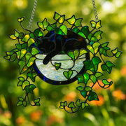 Black Cat Moon Suncatcher, Stained Glass Style Window Hanging, Ivy Plant Acrylic Decor, Cozy Witchy Home Art, Cat Lover Gift