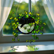 Black Cat Moon Suncatcher, Stained Glass Style Window Hanging, Ivy Plant Acrylic Decor, Cozy Witchy Home Art, Cat Lover Gift
