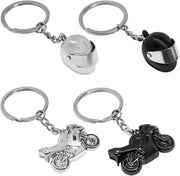 Motorcycle Helmet Keychain, Creative Motorcycle Keychain Helmet Key Fob, 3D Metal Motorbike Keyring (Black+Silver)