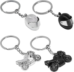 Motorcycle Helmet Keychain, Creative Motorcycle Keychain Helmet Key Fob, 3D Metal Motorbike Keyring (Black+Silver)