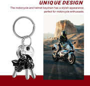 Motorcycle Helmet Keychain, Creative Motorcycle Keychain Helmet Key Fob, 3D Metal Motorbike Keyring (Black+Silver)