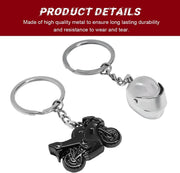 Motorcycle Helmet Keychain, Creative Motorcycle Keychain Helmet Key Fob, 3D Metal Motorbike Keyring (Black+Silver)
