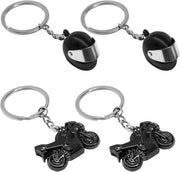 Motorcycle Helmet Keychain, Creative Motorcycle Keychain Helmet Key Fob, 3D Metal Motorbike Keyring (Black+Silver)